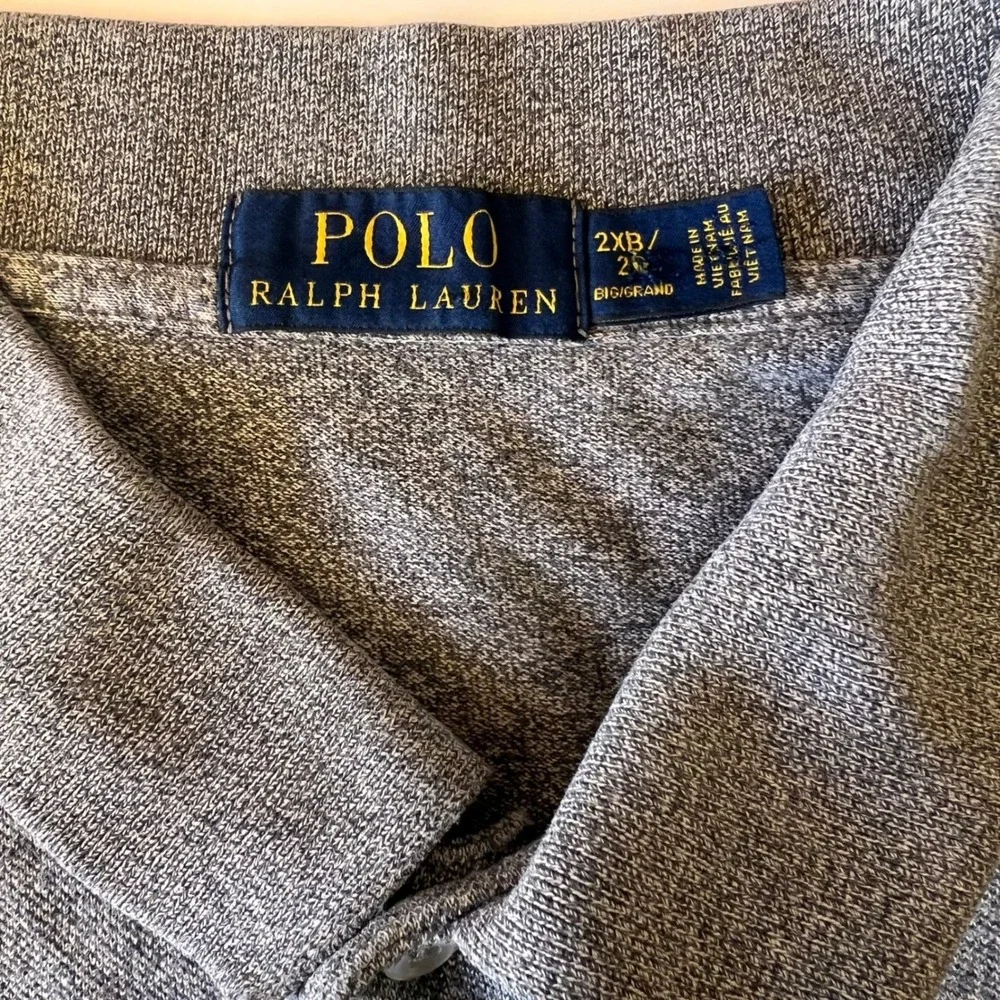 Polo Ralph Lauren Mens 2XB Grey Marl Short Sleeve Cotton Polo Shirt Red‎ Pony